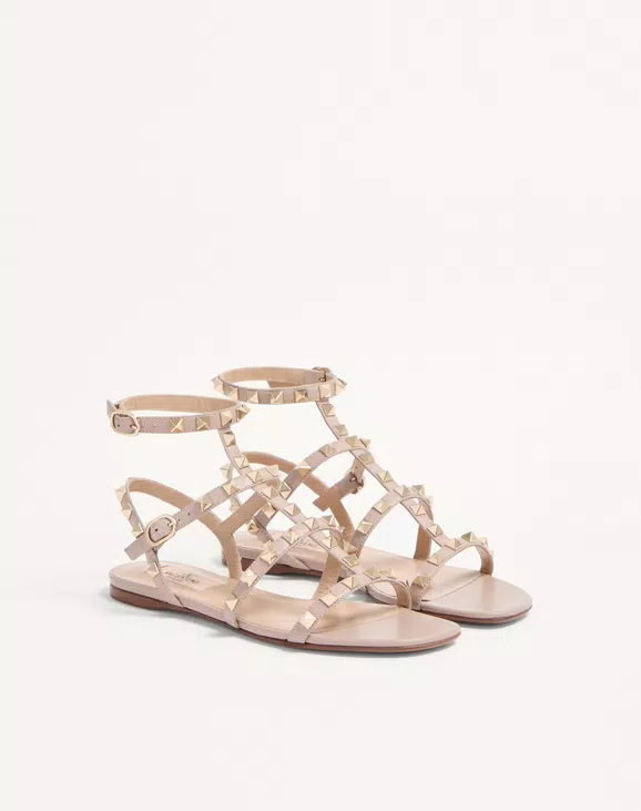 Valentino Rockstud Flat Calfskin Sandal With Straps - Image 6